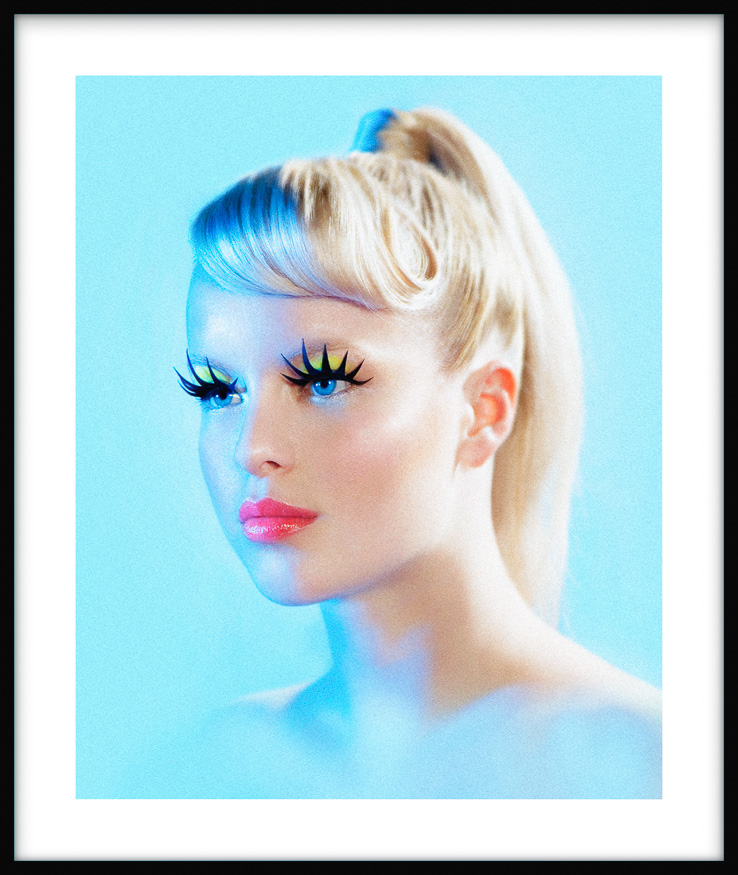 Barbie Blue is a pastel blue portrait that combines beauty, fashion and contemporary art in a dreamy and captivating composition.