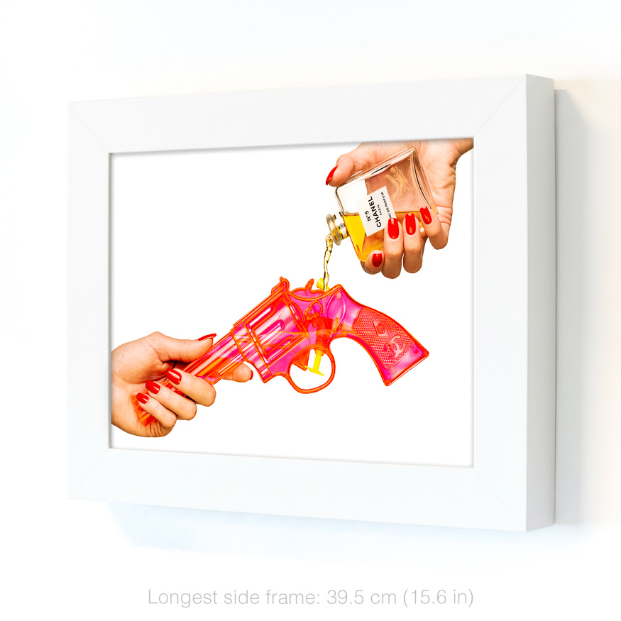 Girls Gun: Chanel No 5 water pistol, blending femininity, power, and elegance in a unique and bold twist on traditional weaponry.